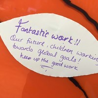 Global Goals 2017 - 7 Handwritten note which reads "Fantastic work!! Our future children working towards global goals! Keep up the good work"
